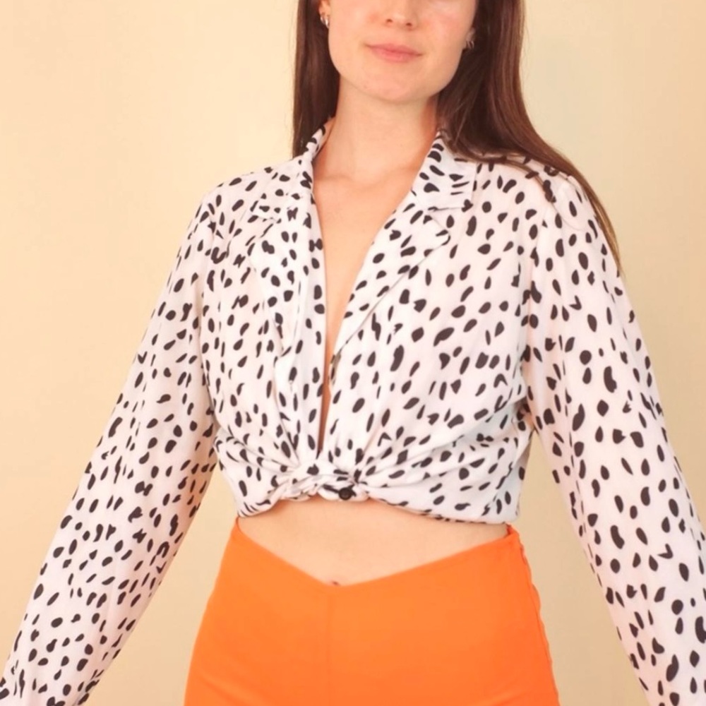 Vintage black and white print blouse